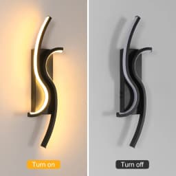 LED Wall Applique, Black Interior Wall Lamp, Warm White Light 3000K Modern Curve for Bedroom, Living Room, Corridor, 3000K
