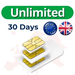 EIOTCLUB Unlimited Data SIM Card, Supports 30+ Europe Countries, No Contract, Ideal for Hotspot, Router, Tablet, Laptop, 30 Days