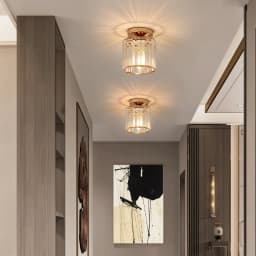 Crystal Ceiling Light,Gold,Fixture Chrome Flush Mount Ceiling Lighting Fixture for Hallway E27 Bulb Socket (Bulb Not Included)