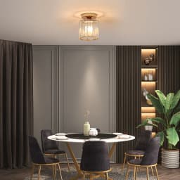 Crystal Ceiling Light,Gold,Fixture Chrome Flush Mount Ceiling Lighting Fixture for Hallway E27 Bulb Socket (Bulb Not Included)