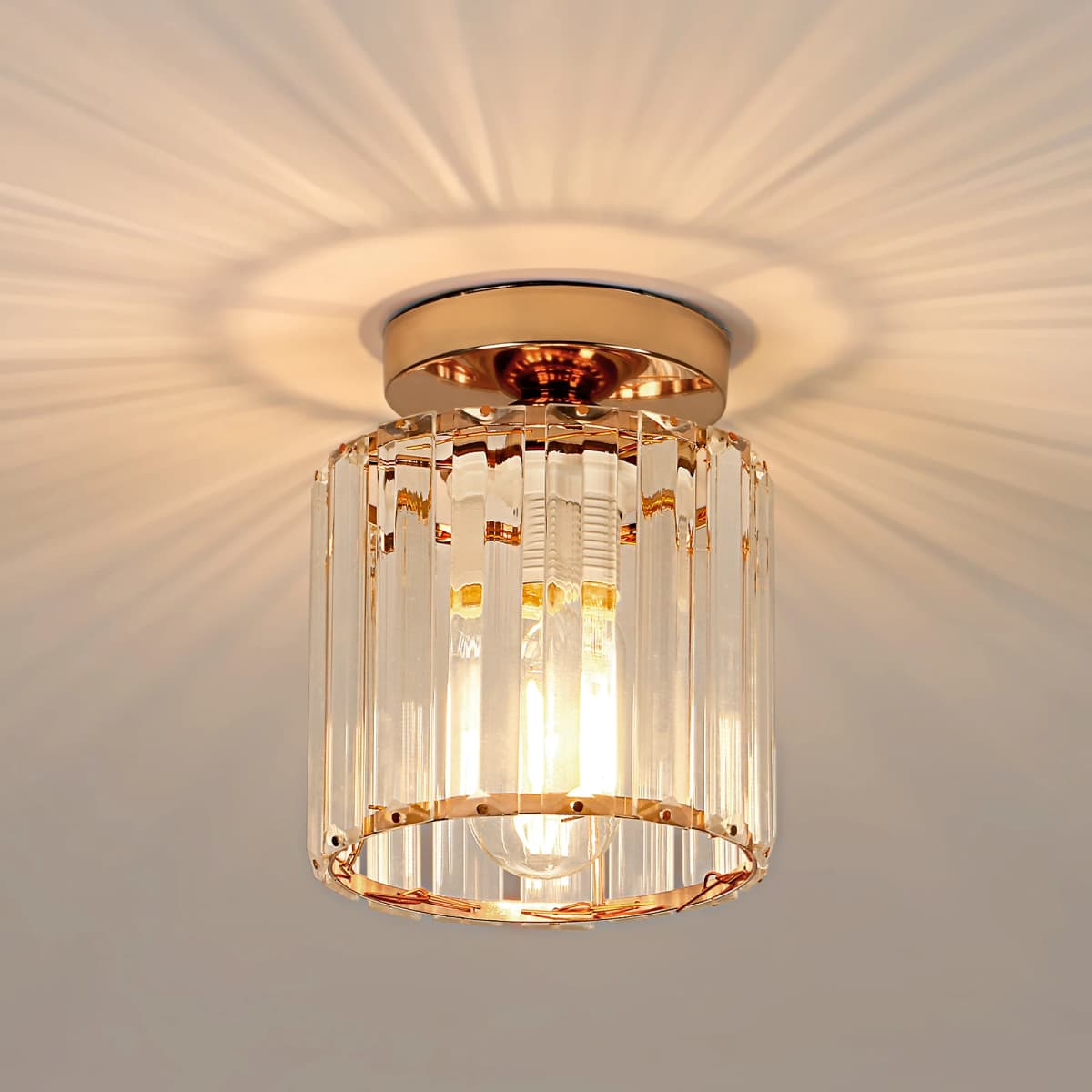 Crystal Ceiling Light,Gold,Fixture Chrome Flush Mount Ceiling Lighting Fixture for Hallway E27 Bulb Socket (Bulb Not Included)