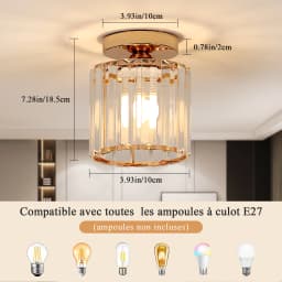 Crystal Ceiling Light,Gold,Fixture Chrome Flush Mount Ceiling Lighting Fixture for Hallway E27 Bulb Socket (Bulb Not Included)