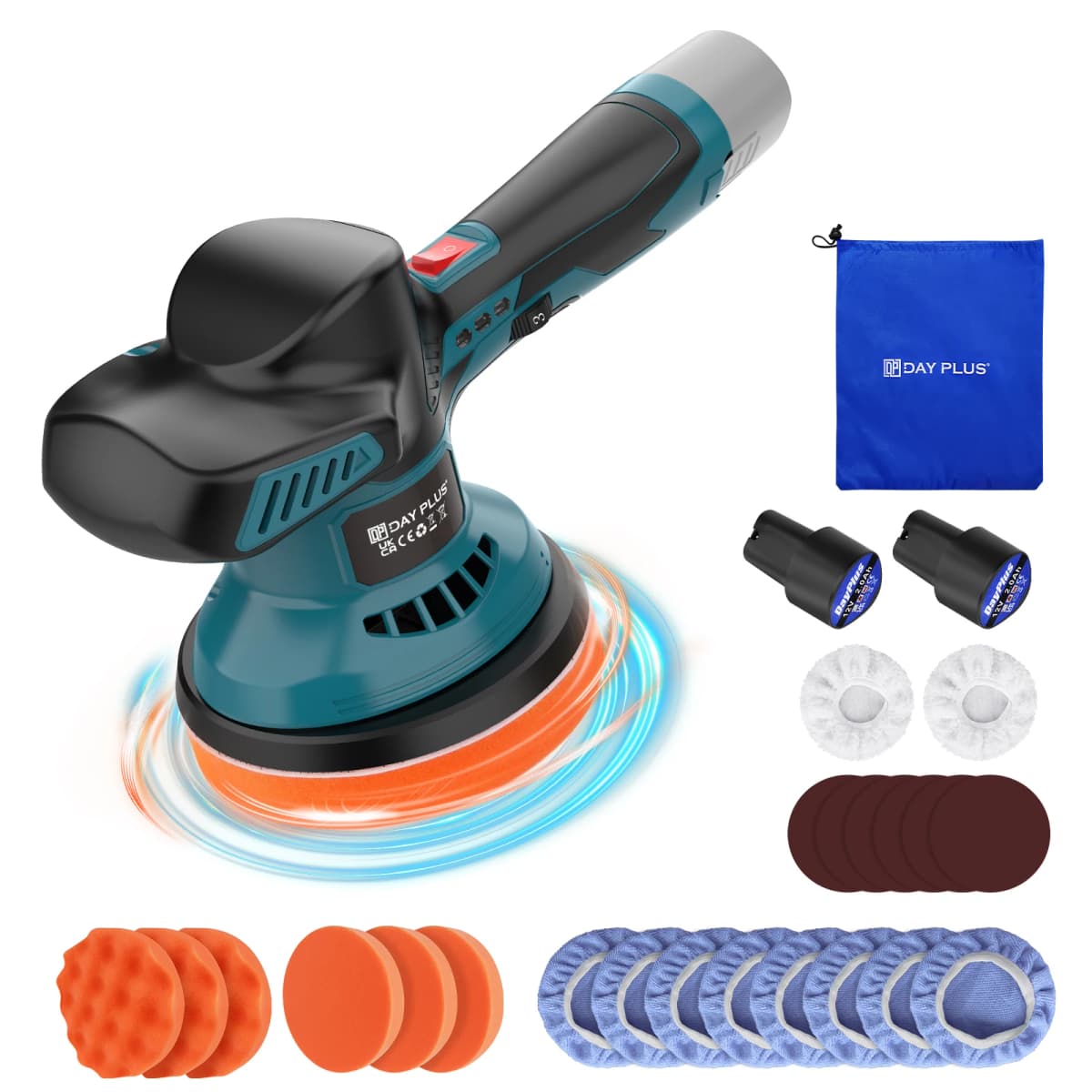 Cordless Car Buffer Polisher, Electric Polishing Machines and Polishers Kit,with 2x2.0Ah Battery,for Car Care, Polishing, Waxing