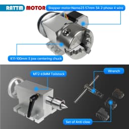 【EU BR】 4th axis K11-100mm 3-jaw chuck 100mm + tailstock 65mm CNC indexing head swivel kit for CNC milling machines etc.