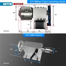 【EU BR】 4th axis K11-100mm 3-jaw chuck 100mm + tailstock 65mm CNC indexing head swivel kit for CNC milling machines etc.