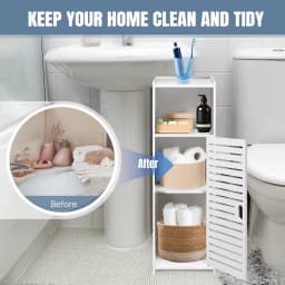 DayPlus Bathroom Floor Cabinet, 3 Tier Home Storage Cabinet with Doors & Shelves, Free Standing Tall Slim Side Organizer Cabinet