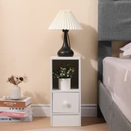 BonChoice Slim Tall Bedside Table Cabinet with Drawer & Storage Space for Bedroom, Narrow Sofa Side Table End Table