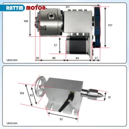 【EU BR】K11-100/K12-100mm 3/4 Jaw Chuck 100mm 4th Axis + Tailstock Kit for Mini CNC Router/Woodworking Engraving
