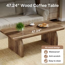 Tribesigns Farmhouse Rectangular Coffee Table, 47.24-Inch Engineered Wood Center Cocktail Tea Table with Sturdy Base