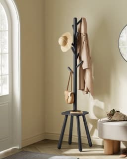 VASAGLE Coat Rack Stand, Free Standing Hall Tree with 8 Hooks and Storage Shelf, 170.5 cm Tall, for Coats, Hats, Bags