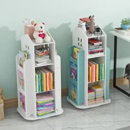 【Breeins】Kids' House Frame Rotating Bookshelf Books Toys Storage Organizer Shelf Cabinet Home Decoration