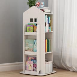 【Breeins】Kids' House Frame Rotating Bookshelf Books Toys Storage Organizer Shelf Cabinet Home Decoration