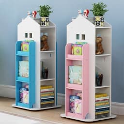 【Breeins】Kids' House Frame Rotating Bookshelf Books Toys Storage Organizer Shelf Cabinet Home Decoration