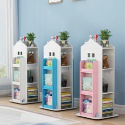 【Breeins】Kids' House Frame Rotating Bookshelf Books Toys Storage Organizer Shelf Cabinet Home Decoration