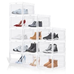 6/9/12 Pack Shoebox Magnetic Clear Plastic Stackable Upgraded Oversized Shoe Organizer,Stackable Clear Shoe Organizer for Home/O