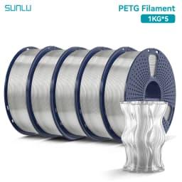 SUNLU 5KG PETG /Clear 3D Printer Filament 1.75mm 1000g Spool (2.2lbs) Neatly Arranged No Knot Filament Fit Most FDM Printer