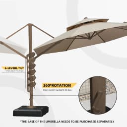 3M Roma Round aluminium double-topped umbrella, 360°rotating offset patio umbrella, khaki with cover