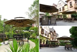 3M Roma Round aluminium double-topped umbrella, 360°rotating offset patio umbrella, khaki with cover