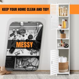 BRIEFNESS Waterproof Bathroom Tall Cabinet Free Standing White Floor Storage Unit Cupboard with 2 Doors & 5 Tiers