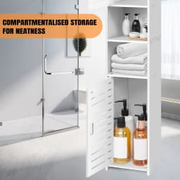 BRIEFNESS Waterproof Bathroom Tall Cabinet Free Standing White Floor Storage Unit Cupboard with 2 Doors & 5 Tiers