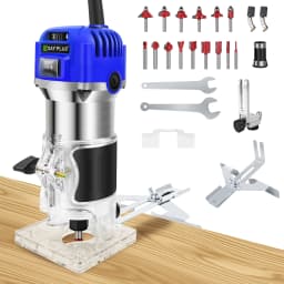 Electric Palm Router Tool,6 Variable Speed Wood Router with 15PCS 1/4" Router Bits,Wood Trimmer Routers Woodworking,Blue