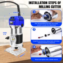 Electric Palm Router Tool,6 Variable Speed Wood Router with 15PCS 1/4" Router Bits,Wood Trimmer Routers Woodworking,Blue