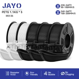 JAYO 5Rolls PETG PLA HSMPETG PLA PLUS PLA META High Speed matte PLA 1.75mm Materials for 100% No Bubble &FDM for 3D Printing
