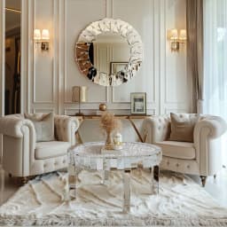 Luxury Silver Round Mirrored Coffee Table Elegant Accent Side Table with Glass Tabletop for Living Room Bedroom
