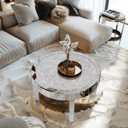 Luxury Silver Round Mirrored Coffee Table Elegant Accent Side Table with Glass Tabletop for Living Room Bedroom
