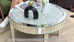 Luxury Silver Round Mirrored Coffee Table Elegant Accent Side Table with Glass Tabletop for Living Room Bedroom