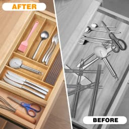 Bamboo Cutlery Tray 6-8 Compartment Utensil Holder for Kitchen Drawer Extendable Size Organiser for Knife, Forks and Cutlery