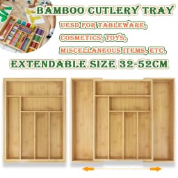 Bamboo Cutlery Tray 6-8 Compartment Utensil Holder for Kitchen Drawer Extendable Size Organiser for Knife, Forks and Cutlery