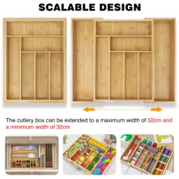 Bamboo Cutlery Tray 6-8 Compartment Utensil Holder for Kitchen Drawer Extendable Size Organiser for Knife, Forks and Cutlery