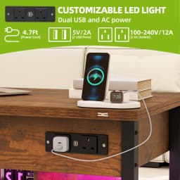 YITAHOME Rustic Brown 4-in-1 Lift-Top Coffee Table - Foldable w/Drawer, Type-G Outlets & LED Lights for Living/Dining Room