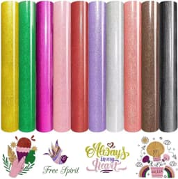 Heat Transfer Glitter Vinyl 12×10 Inch 1 Sheet Transfer Vinyl Iron On for Clothes HTV Shirt High Elastic Decor Film Easy to Cut