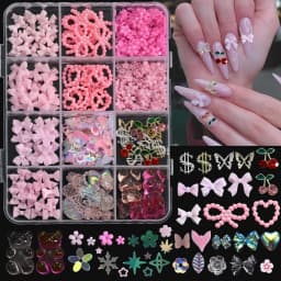 12Grids 3D Bow Nail Art Charms Kit Multicolor Bowknots Flowers Bear Charm Trendy Nail Supplies for Salon DIY Manicure Accessorie