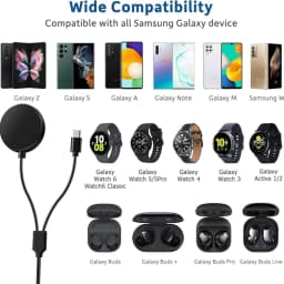2-in-1 Charger for Samsung Galaxy Watch 7/6/5/5 Pro USB-C Smartwatch and Smartphone Charger Replacement Charging Base Cable