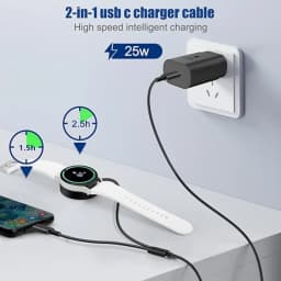 2-in-1 Charger for Samsung Galaxy Watch 7/6/5/5 Pro USB-C Smartwatch and Smartphone Charger Replacement Charging Base Cable