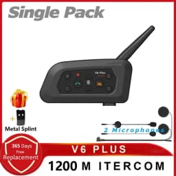 XiNowy V6 Plus Motorcycle Helmet Bluetooth Headset IP65 Waterproof 2 Intercom Modes Noise Reduction Type-C Multi-group Chat MP3