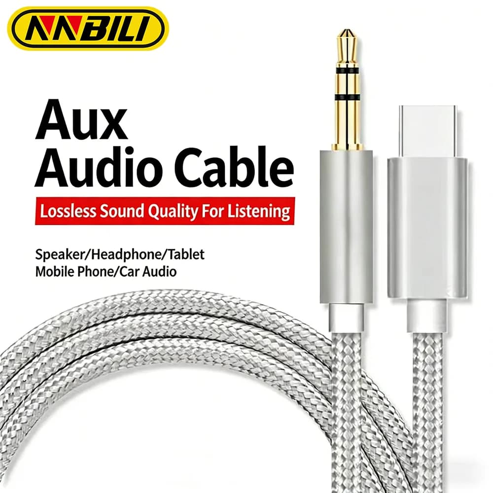 NNBILI Type C To 3.5mm Aux Audio Cable Headset Speaker Headphone Jack Adapter Car Aux for Samsung S25 Note 20 S26 Ultra Tab S7