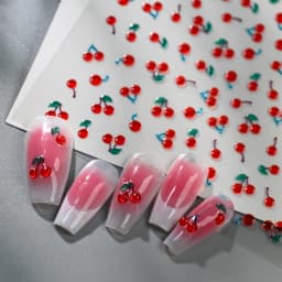 1/2Pcs 5D Red Crystal Cherry Nail Art Stickers Soft Jelly Cherrys Nail Decals Self-Adhesive Fruit Cherry Nail Charms Decoration