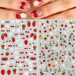 1/2Pcs 5D Red Crystal Cherry Nail Art Stickers Soft Jelly Cherrys Nail Decals Self-Adhesive Fruit Cherry Nail Charms Decoration