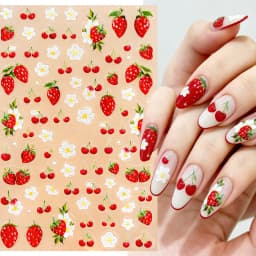 1/2Pcs 5D Red Crystal Cherry Nail Art Stickers Soft Jelly Cherrys Nail Decals Self-Adhesive Fruit Cherry Nail Charms Decoration