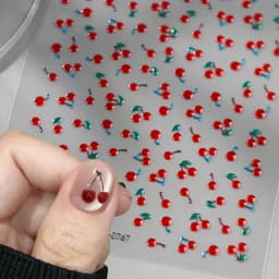 1/2Pcs 5D Red Crystal Cherry Nail Art Stickers Soft Jelly Cherrys Nail Decals Self-Adhesive Fruit Cherry Nail Charms Decoration