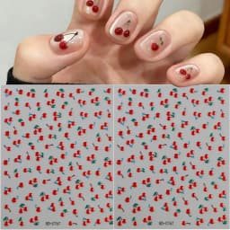 1/2Pcs 5D Red Crystal Cherry Nail Art Stickers Soft Jelly Cherrys Nail Decals Self-Adhesive Fruit Cherry Nail Charms Decoration