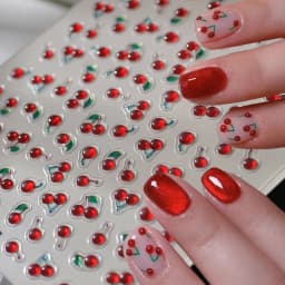 1/2Pcs 5D Red Crystal Cherry Nail Art Stickers Soft Jelly Cherrys Nail Decals Self-Adhesive Fruit Cherry Nail Charms Decoration