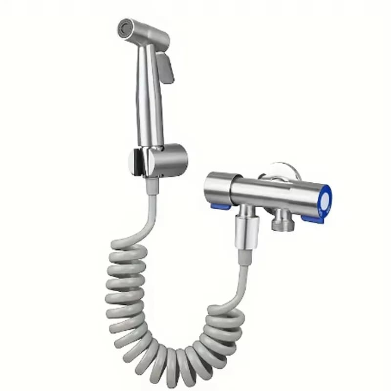 High Pressure Handheld Shower Kit - Stainless Steel Bathroom Cleaning Spray Gun with 4.8-Inch Hose and Wall Bracket