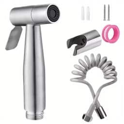 High Pressure Handheld Shower Kit - Stainless Steel Bathroom Cleaning Spray Gun with 4.8-Inch Hose and Wall Bracket