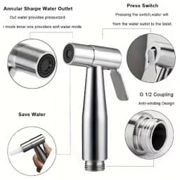 High Pressure Handheld Shower Kit - Stainless Steel Bathroom Cleaning Spray Gun with 4.8-Inch Hose and Wall Bracket