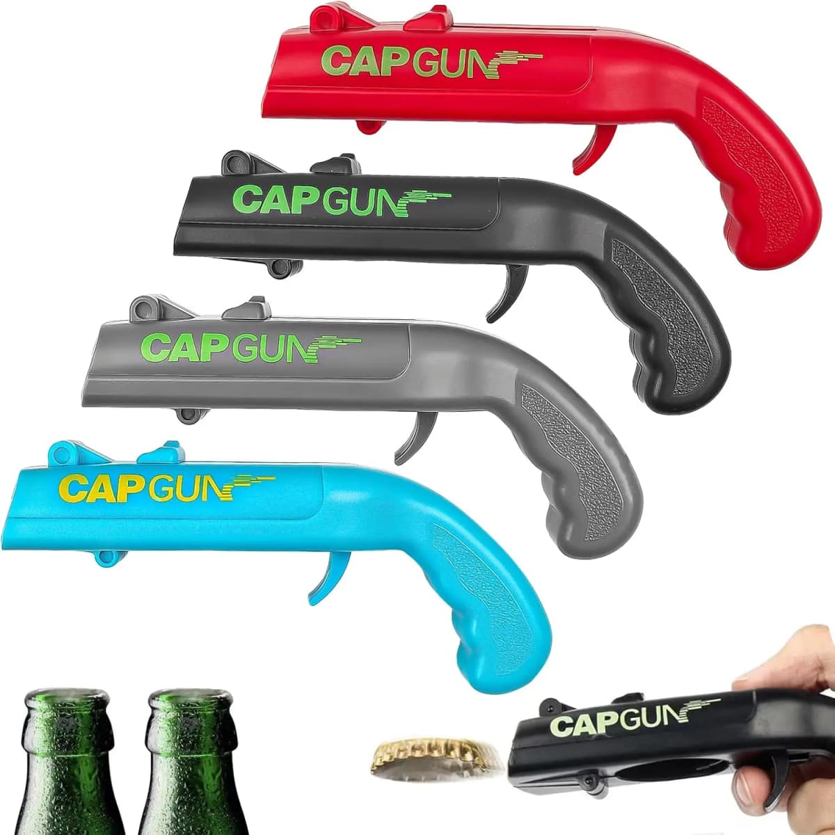 Portable Creative Pistol Bottle Cap Launcher Beer Opener Shooting Cap Gun Multifunctional Home Kitchen Bar Gadget Funny Gift